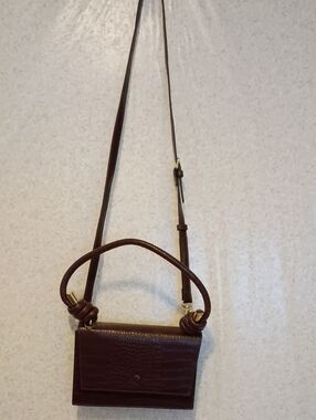 Express Brown Textured Leather Crossbody with Top Handle